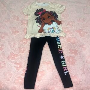Tan Beige Black Girls Size 4/5Y PatPat Two-Piece Short Sleeve Skinny Outfit Set